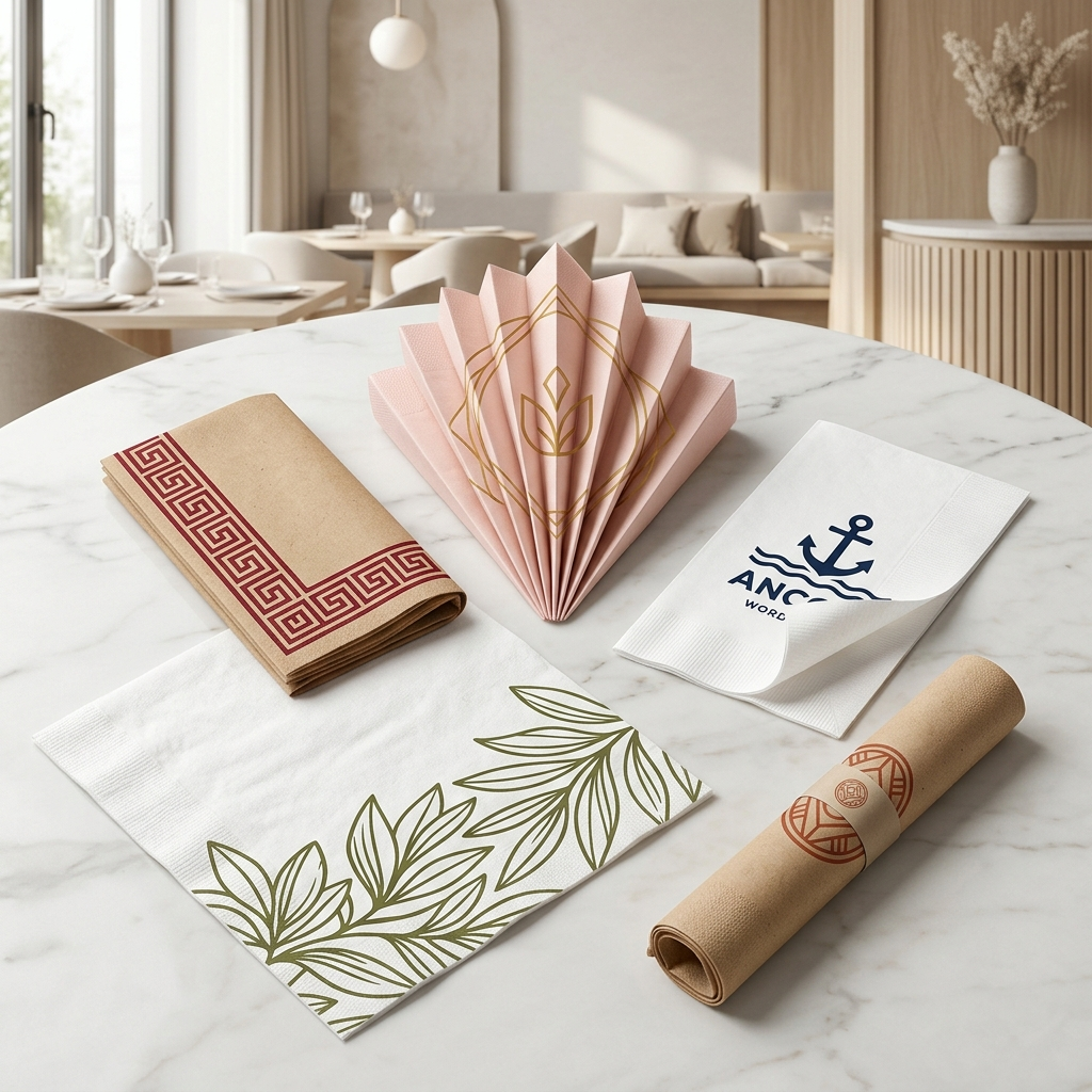 Custom printed logo napkins for cafes, hotels, and restaurants