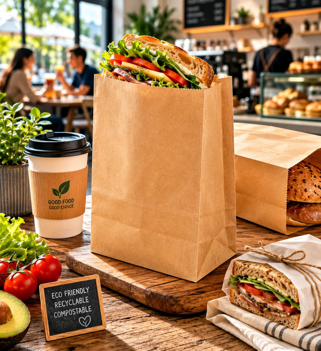 Bedrukte papieren afhaaltassen met logo voor horeca