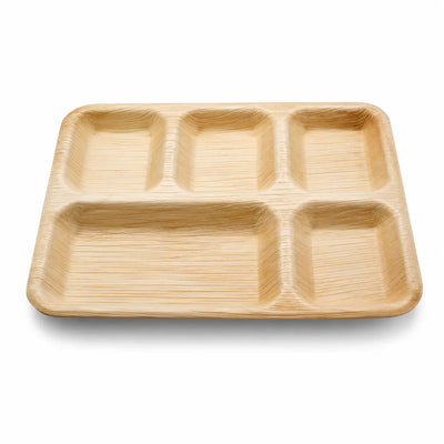 Organic Palm Leaf 5-Compartment Meal Plate – 30 x 25 cm