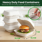Milieuvriendelijke Vierkante Bagasse Clamshell Bak met 1 Vak – 15 × 15 × 7 cm