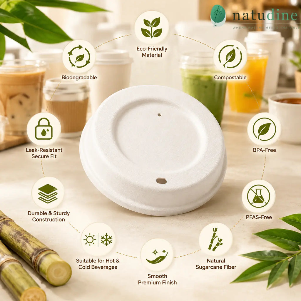 Eco Friendly 8 oz Round Bagasse Cup Lid – Ø 8.5 × 2 cm