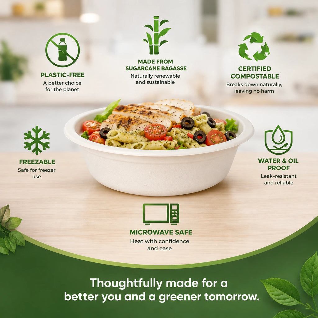Eco Friendly 1000 ml Round Bagasse Bowl – 20.8 × 6 cm