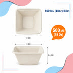 Milieuvriendelijke 500 ml (18 oz) Vierkante Bagasse Kom – 13 × 13 × 6,8 cm