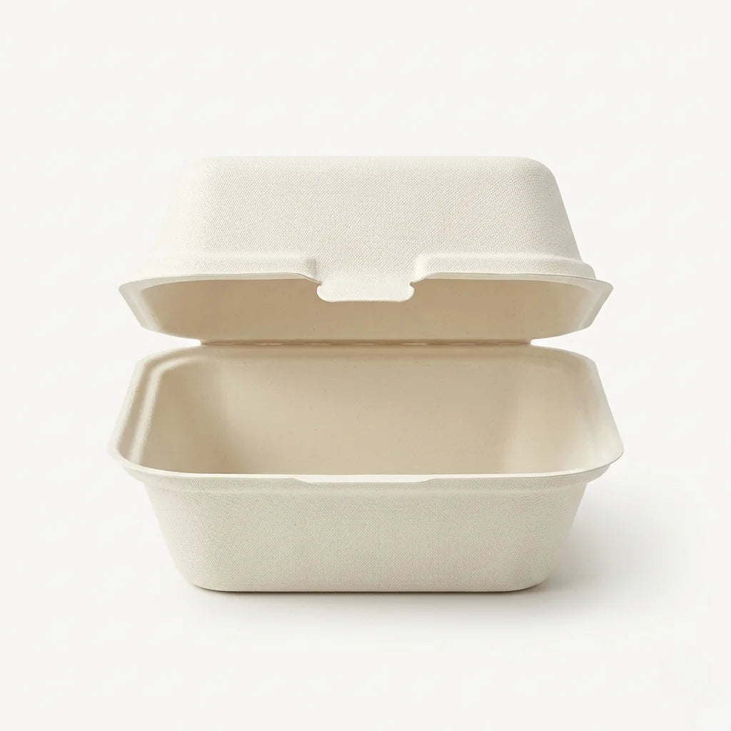 Milieuvriendelijke Vierkante Bagasse Clamshell Bak met 1 Vak – 15 × 15 × 7 cm