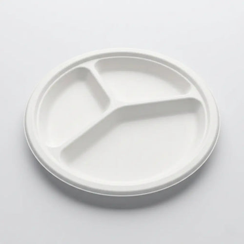 Bagasse 3-Compartment Round Plate