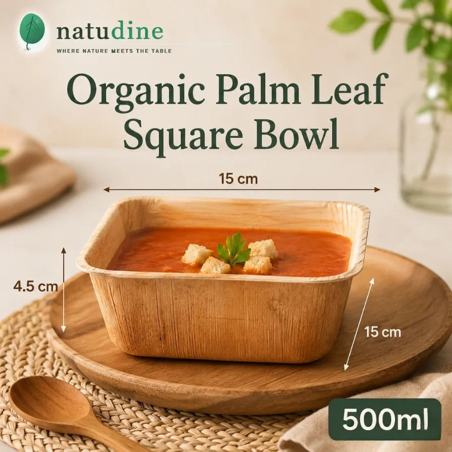 Organic Palm Leaf Square Deep Bowl | 17×17×4.5 cm