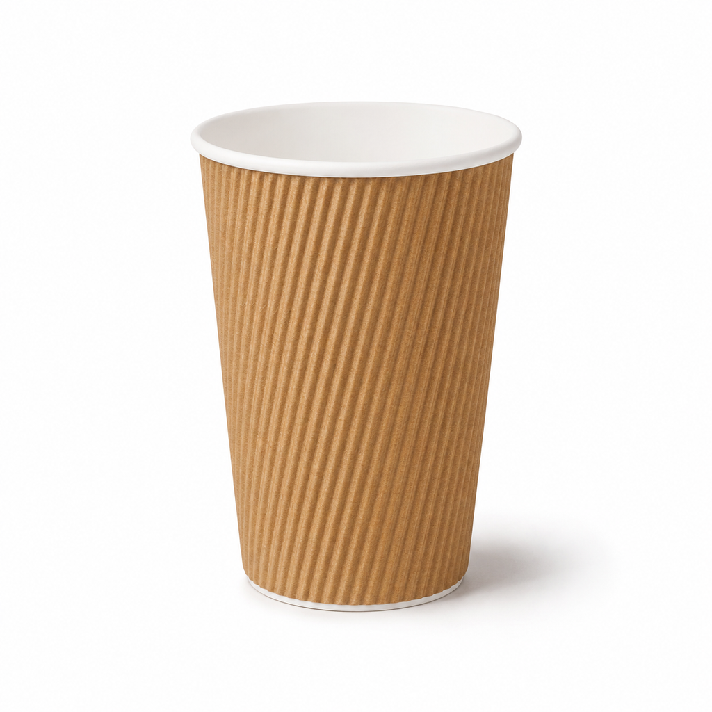 Milieuvriendelijke 16 oz Wegwerp Bruine Ripple Wall Kraft Warme en Koude Drankbeker – 480 ml