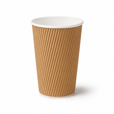 Milieuvriendelijke 16 oz Wegwerp Bruine Ripple Wall Kraft Warme en Koude Drankbeker – 480 ml