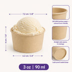 Eco-Friendly 3 oz Disposable Bamboo Paper Ice Cream Cup – 90 ml | 7.2 x 6.2 x 4 cm