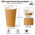 Milieuvriendelijke 16 oz Wegwerp Bruine Ripple Wall Kraft Warme en Koude Drankbeker – 480 ml