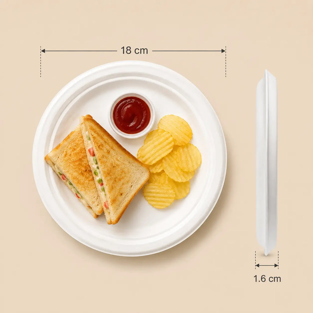 Eco Friendly Bagasse Round Plate - 18 cm