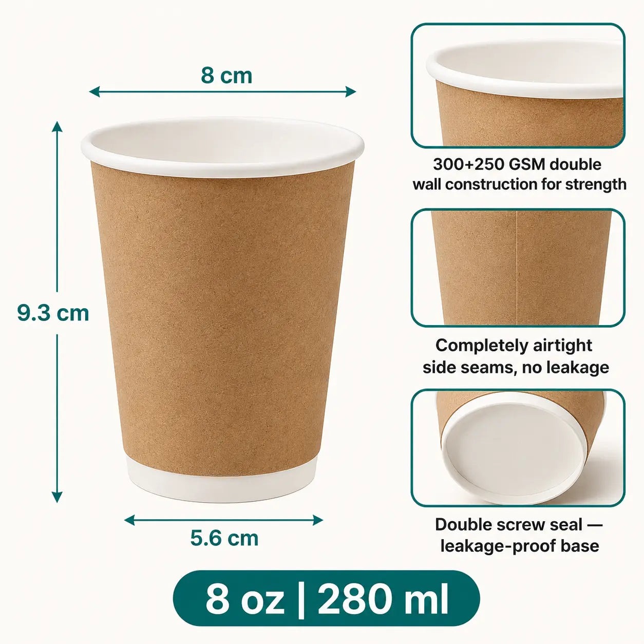 Eco Friendly 8 oz Disposable Brown Double Wall Kraft Hot and Cold Drink Paper Cup – 280 ml