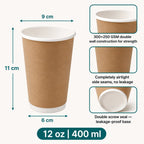 Milieuvriendelijke 12 oz Wegwerp Bruine Dubbelwandige Kraft Warme en Koude Drankbeker – 400 ml