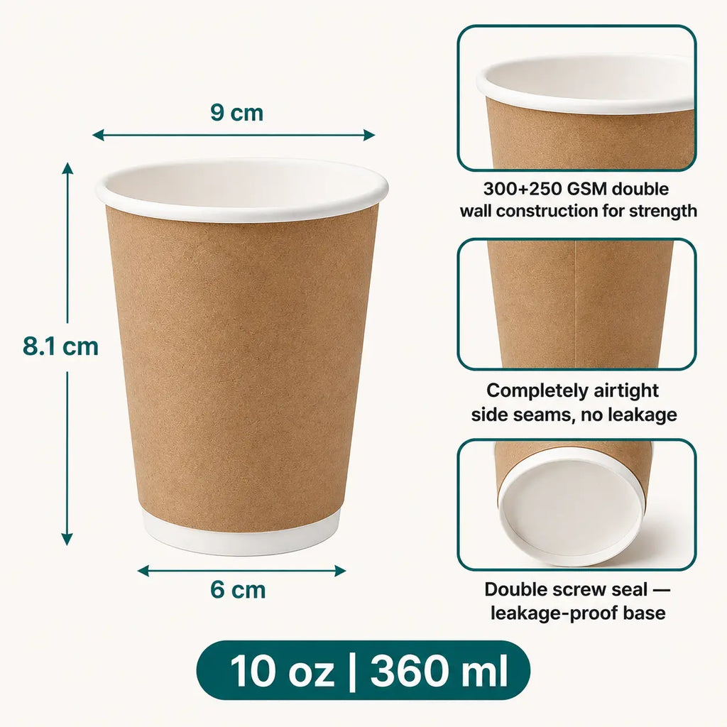 Eco Friendly 10 oz Disposable Brown Double Wall Kraft Hot and Cold Drink Paper Cup – 360 ml