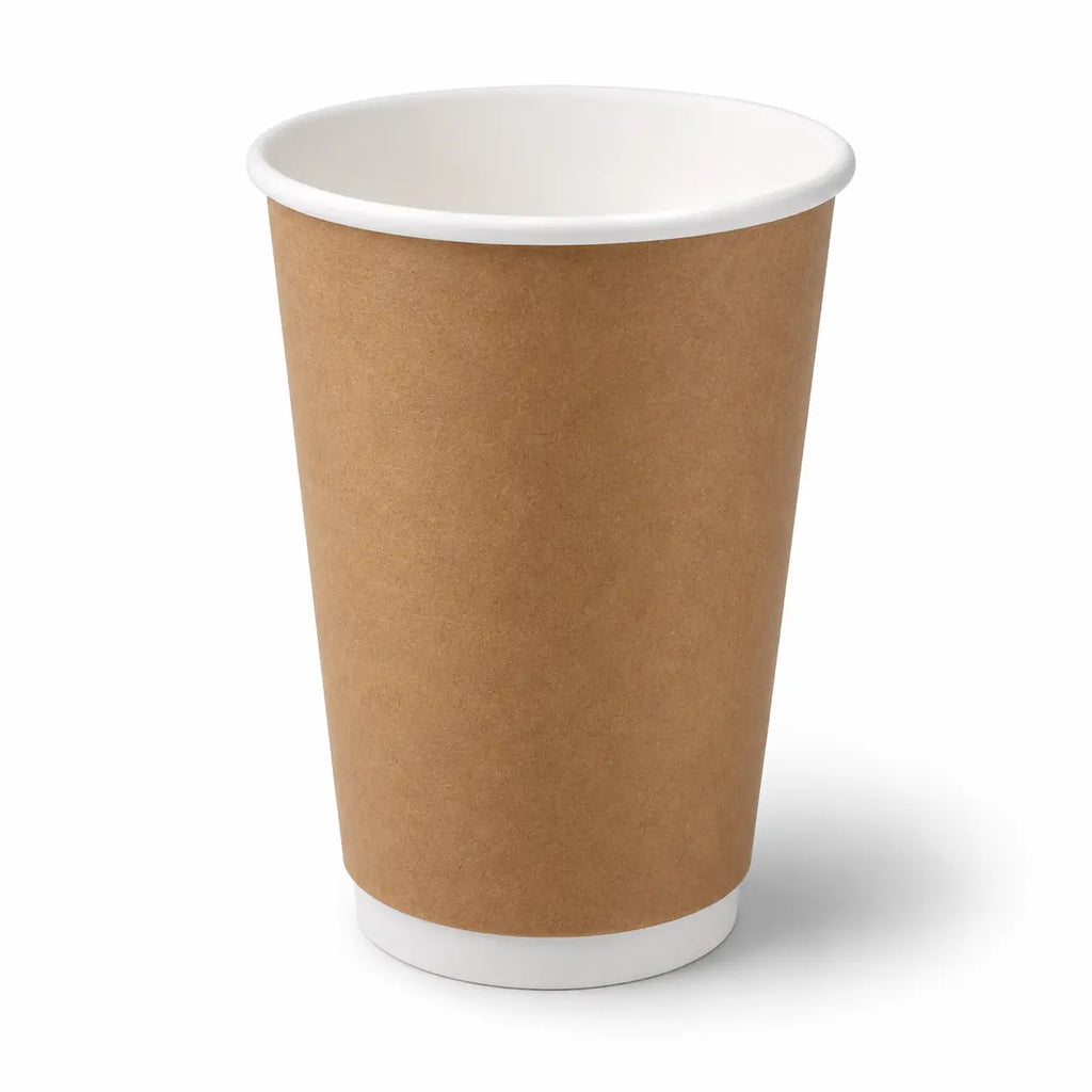 Milieuvriendelijke 12 oz Wegwerp Bruine Dubbelwandige Kraft Warme en Koude Drankbeker – 400 ml