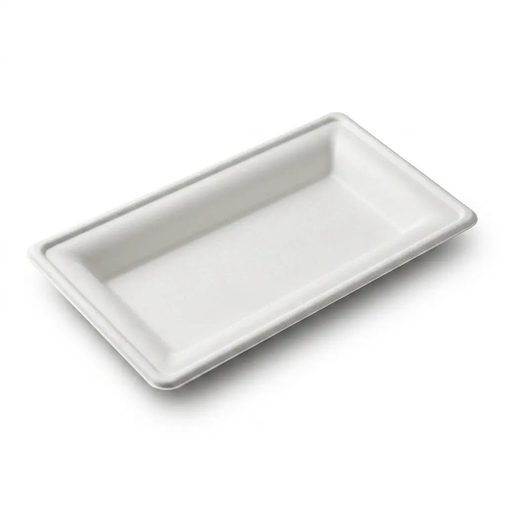 Eco-Friendly Bagasse Rectangular Food Tray – 26 × 13 × 2 cm