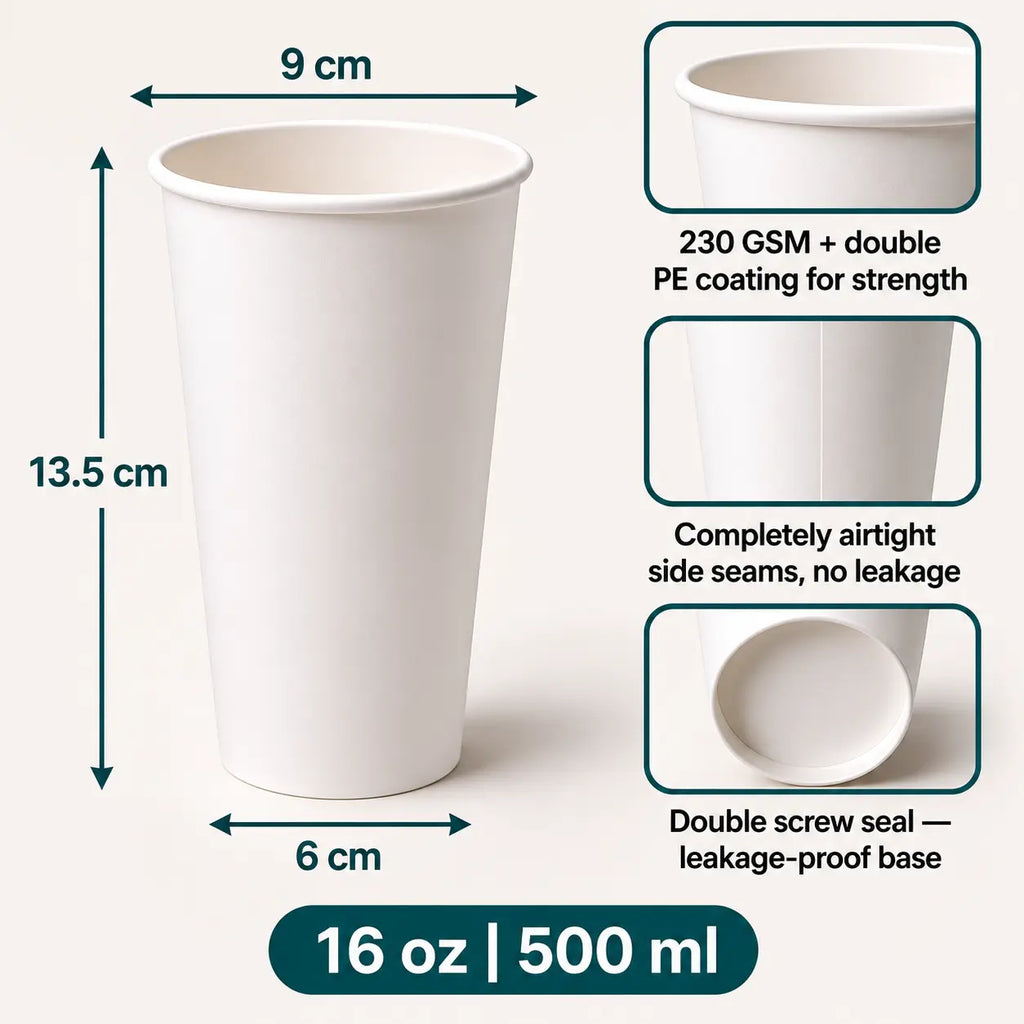 Milieuvriendelijke 16 oz Wegwerp Papieren Warme Beker – 500 ml Witte Thee- & Koffiebeker