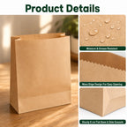 Eco-Friendly Disposable Brown Kraft Paper Open Top Flat Bag – 15 x 16 x 6 cm