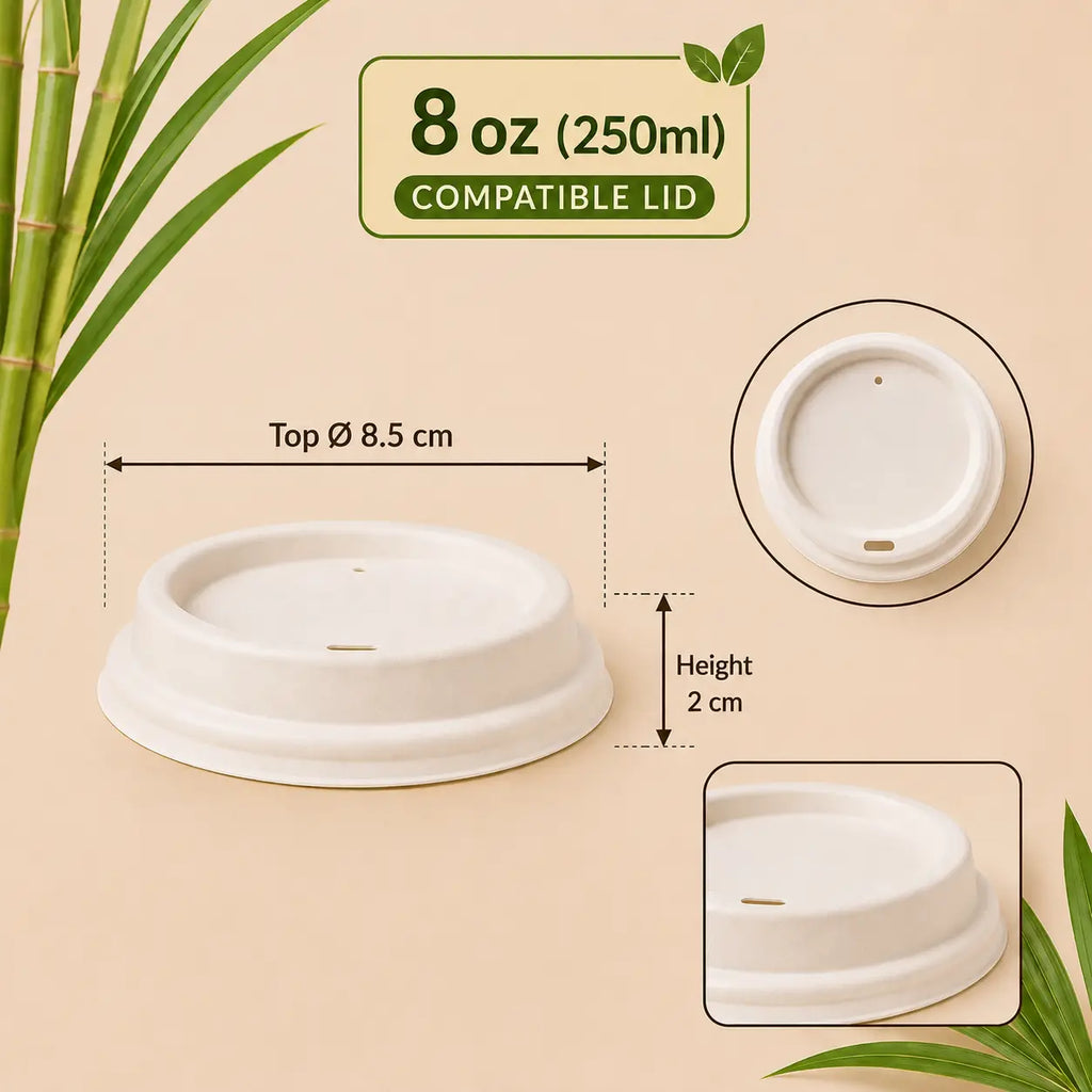 Eco Friendly 8 oz Round Bagasse Cup Lid – Ø 8.5 × 2 cm