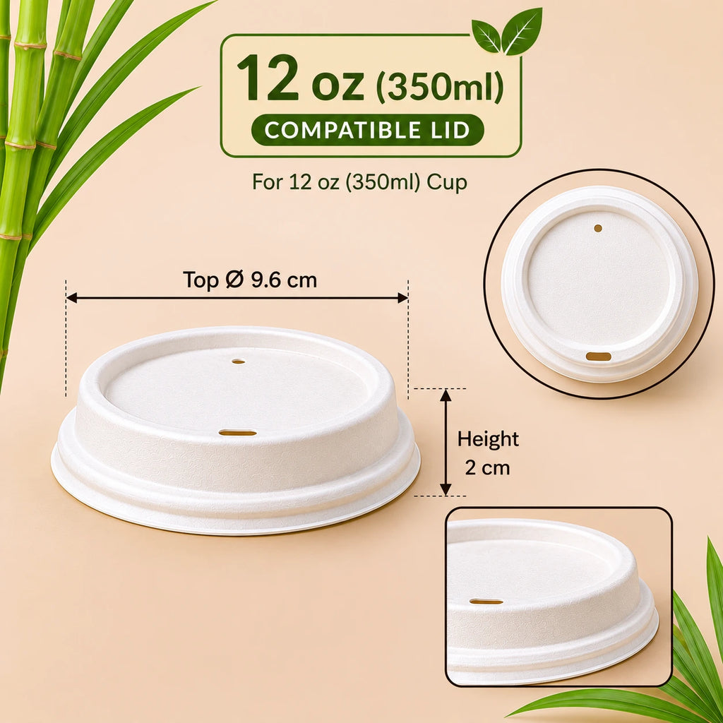 Milieuvriendelijk 12 oz Ronde Bagasse Bekerdeksel – Ø 9,6 × 2 cm