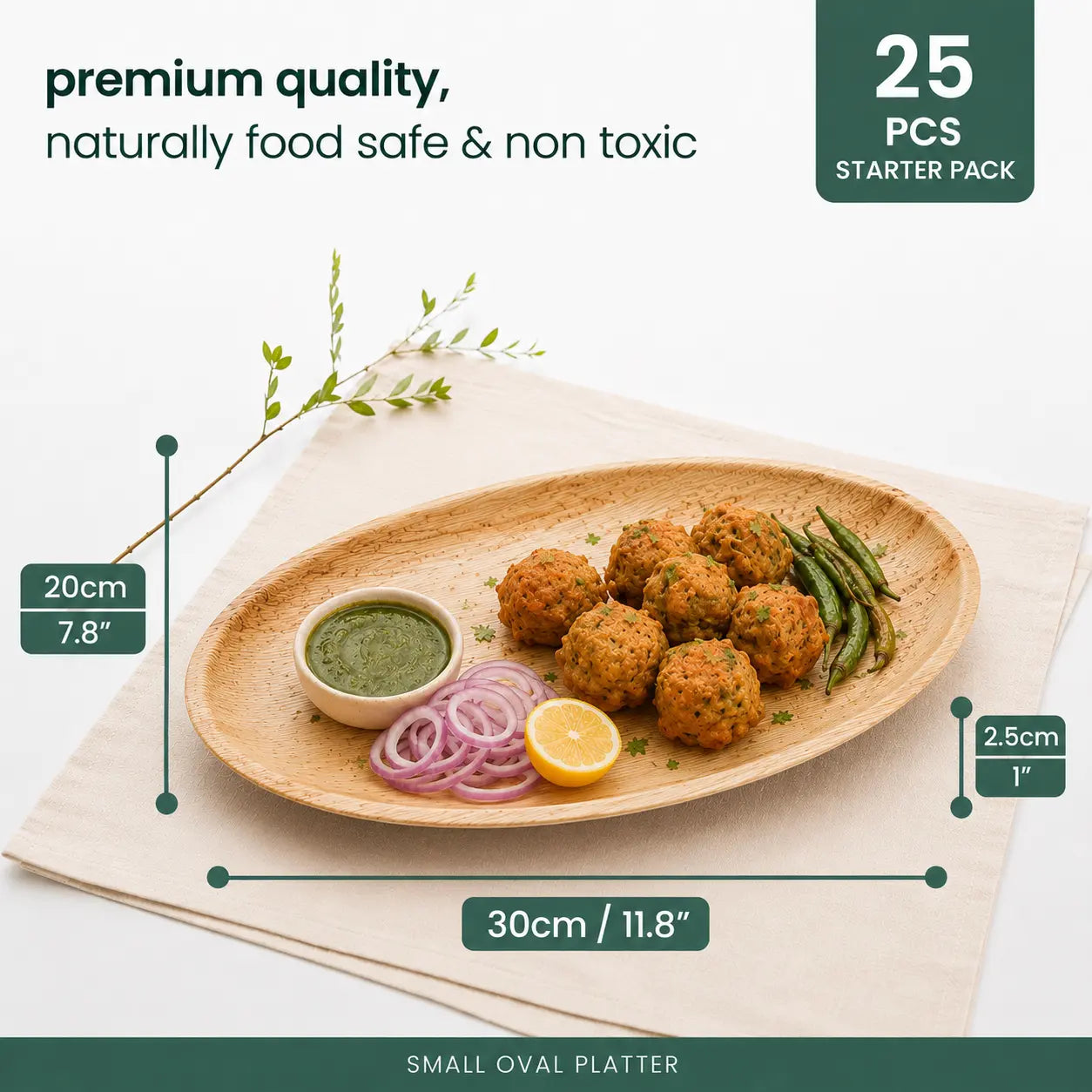 Organic Palm Leaf Oval Platter - 30 x 20 x 2.5 cm (Small)