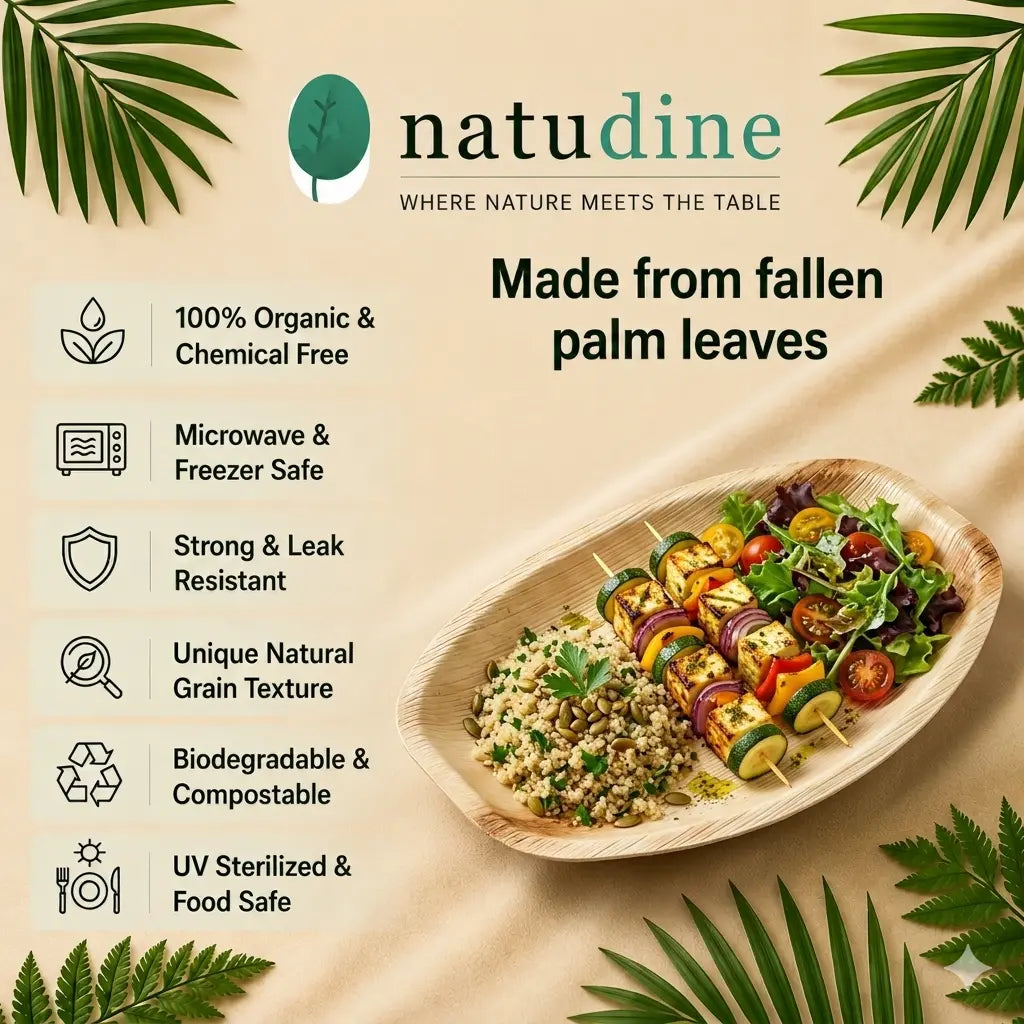 Organic Palm Leaf Oval Platter - 24 x 36 x 2.5 cm (Medium)