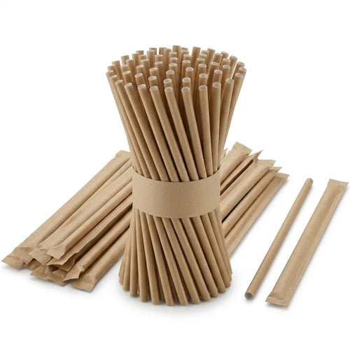 Eco-Friendly Disposable Individually Wrapped Brown Kraft Paper Drinking Straws – Ø 0.8 cm x 19.7 cm