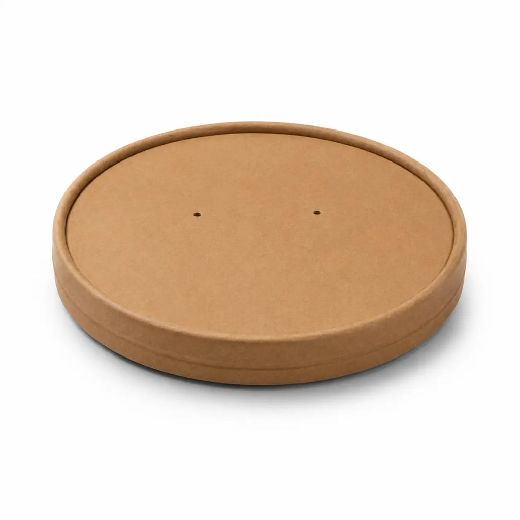 Milieuvriendelijk Wegwerp Bruin Kraftpapieren Deksel voor Saladekom - 17,5cm Diameter | Past op 1000 ml / 32oz