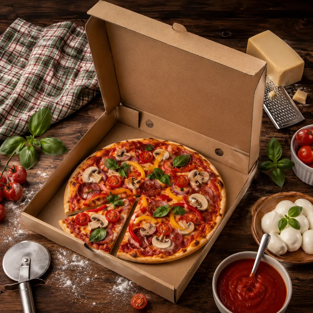 Eco-Friendly 12 Inch Disposable Brown Kraft Paper Pizza Box – 32 x 32 x 4.5 cm