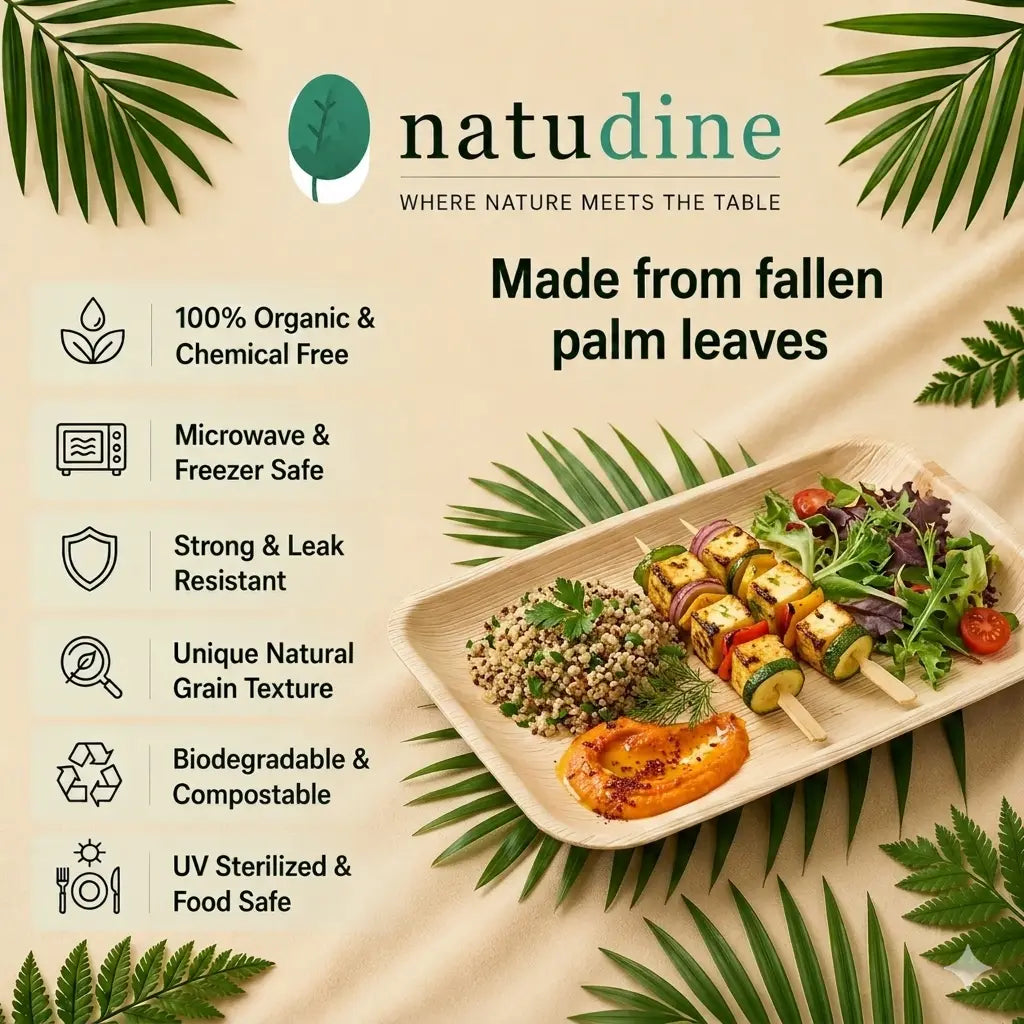 Organic Palm Leaf Rectangular Plate - 11 x 15 x 2.5 cm