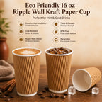 Milieuvriendelijke 16 oz Wegwerp Bruine Ripple Wall Kraft Warme en Koude Drankbeker – 480 ml