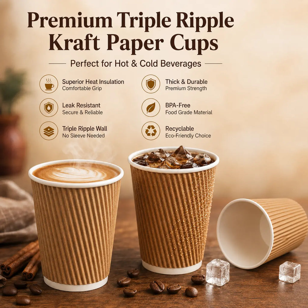 Milieuvriendelijke 10 oz Wegwerp Bruine Ripple Wall Kraft Warme en Koude Drankbeker – 360 ml