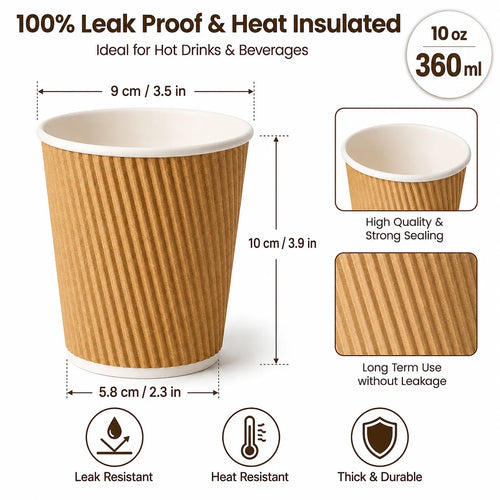 Eco Friendly 10 oz Disposable Brown Ripple Wall Kraft Hot and Cold Drink Paper Cup – 360 ml