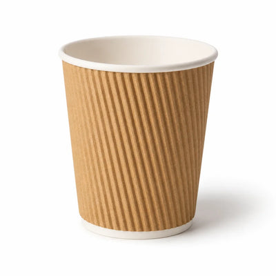Milieuvriendelijke 12 oz Wegwerp Bruine Ripple Wall Kraft Warme en Koude Drankbeker – 400 ml