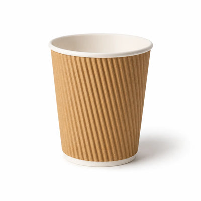 Milieuvriendelijke 10 oz Wegwerp Bruine Ripple Wall Kraft Warme en Koude Drankbeker – 360 ml