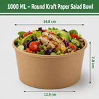 Eco-Friendly 32 oz Disposable Kraft Paper Salad Bowl – 1000 ml | 14.8 x 12.9 x 7.8 cm