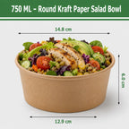 Eco-Friendly 26 oz Disposable Kraft Paper Salad Bowl – 750 ml | 15.0 x 12.8 x 6.0 cm