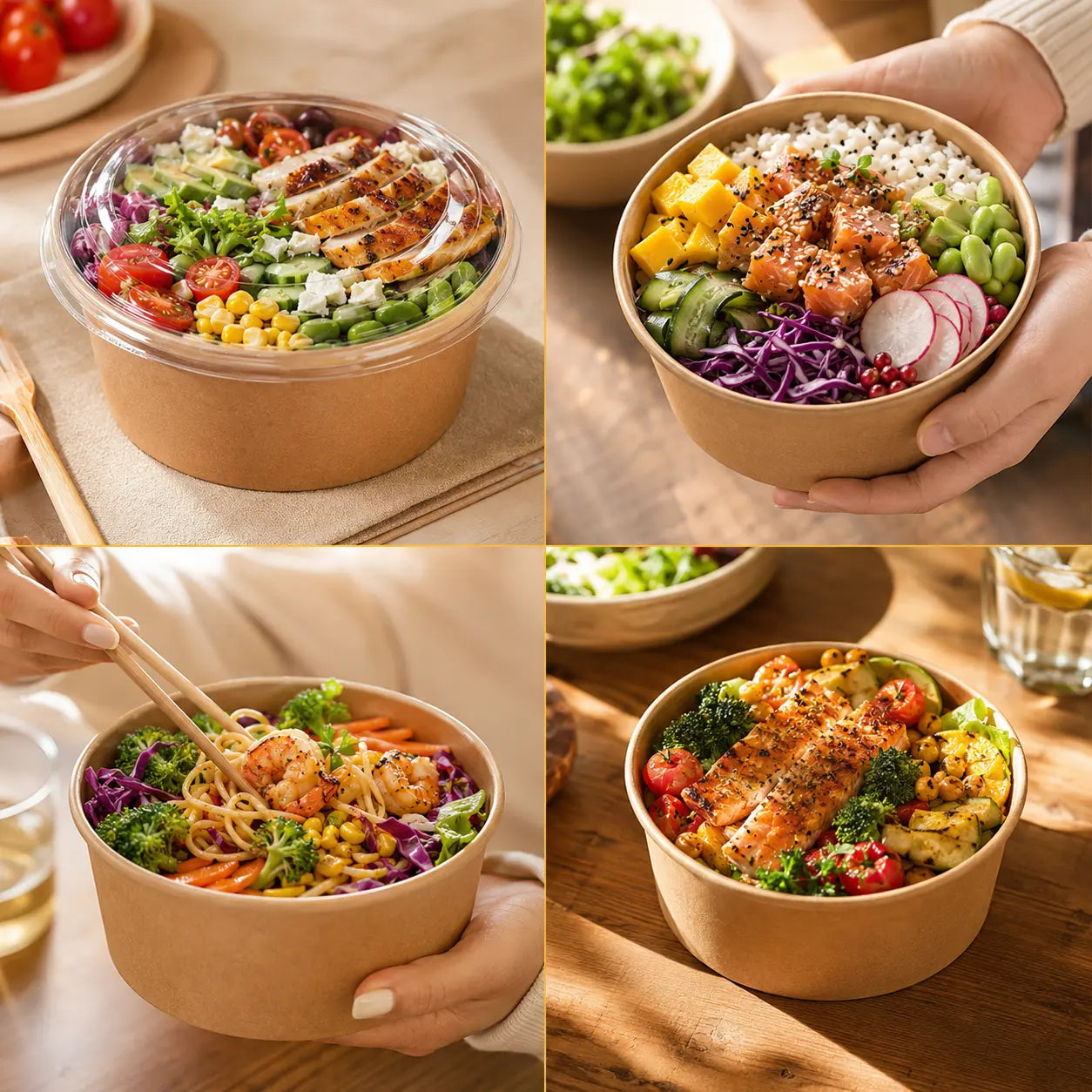 Eco-Friendly 26 oz Disposable Kraft Paper Salad Bowl – 750 ml | 15.0 x 12.8 x 6.0 cm