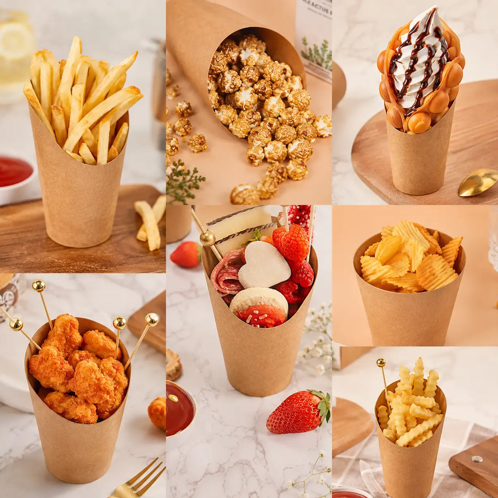 Eco-Friendly 12oz Disposable Brown Kraft Paper French Fries Scoop Cup – 355ml | 11.8 x 6.3 x 6.0 cm