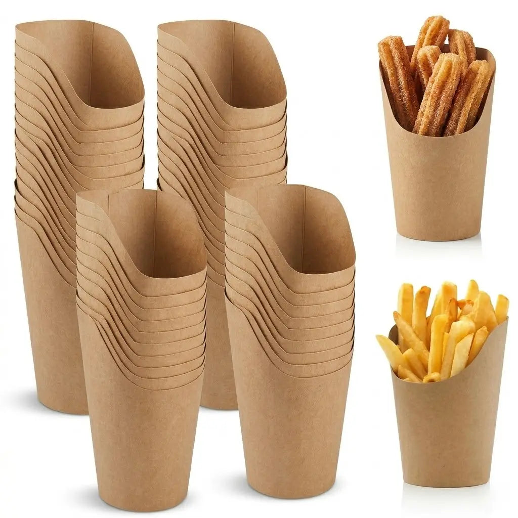 Eco-Friendly 12oz Disposable Brown Kraft Paper French Fries Scoop Cup – 355ml | 11.8 x 6.3 x 6.0 cm