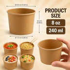 Milieuvriendelijke 8oz Wegwerp Bruine Kraftpapieren Soepbeker – 240ml | 9,0 x 7,2 x 6,5 cm
