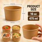 Milieuvriendelijke 16oz Wegwerp Bruine Kraftpapieren Soepbeker – 475ml | 11,5 x 9,3 x 7,9 cm