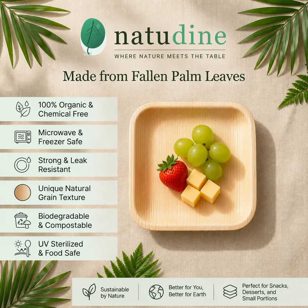 Organic Palm Square Plate - 15 cm