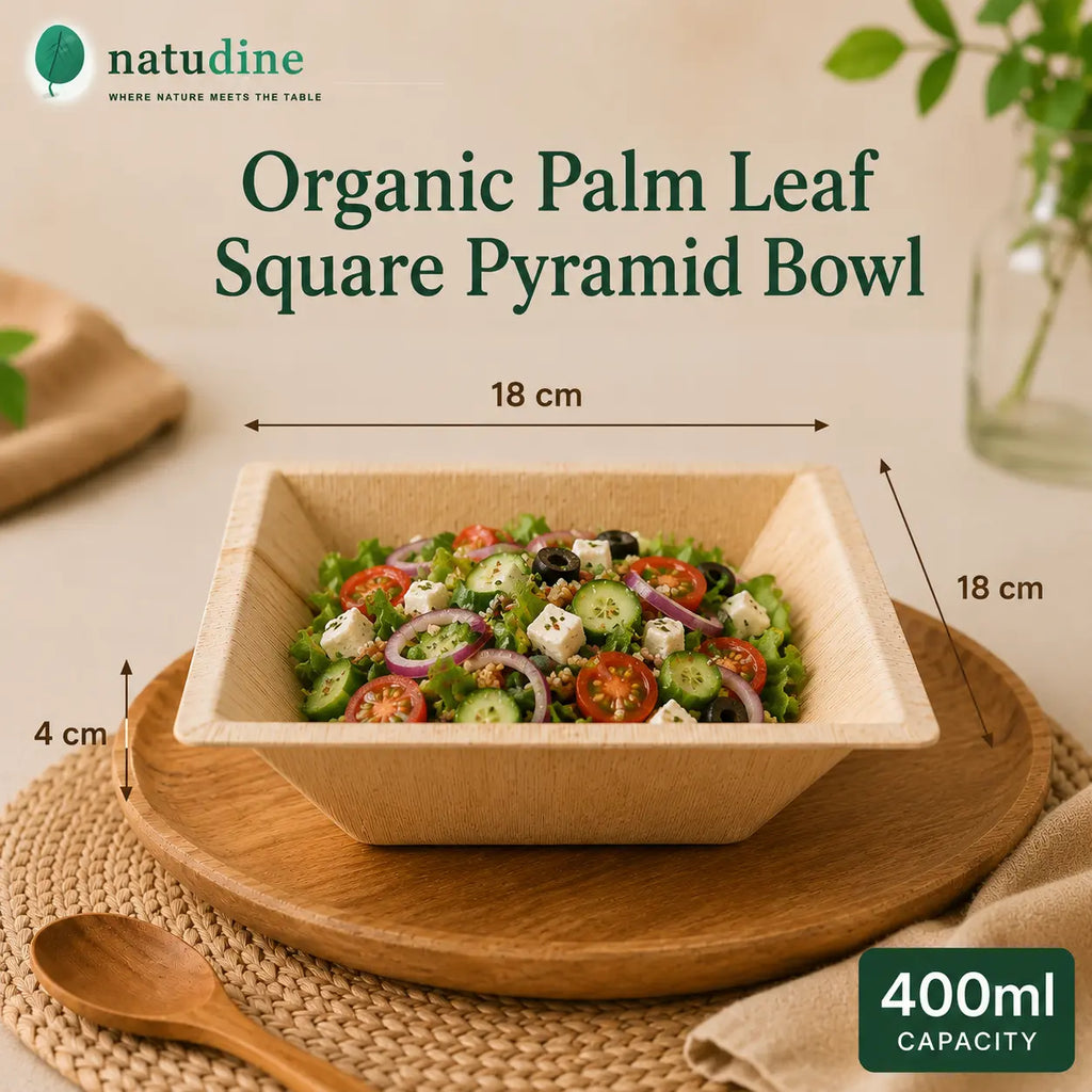 Organic Palm Leaf Square Pyramid Bowl – 18 × 18 × 4 cm