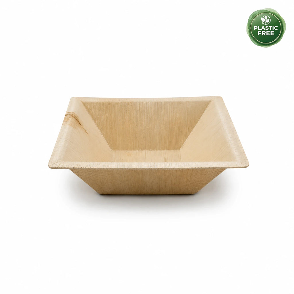 Organic Palm Leaf Square Pyramid Bowl – 18 × 18 × 4 cm
