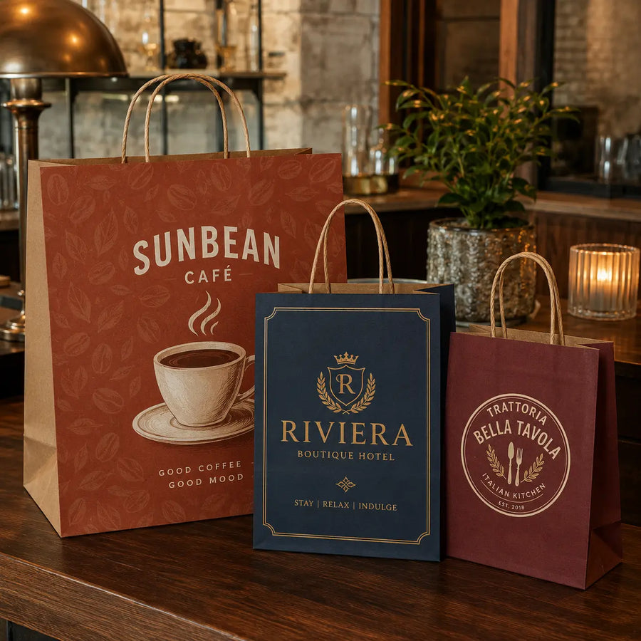 Custom printed kraft paper carry bag with twist handle
