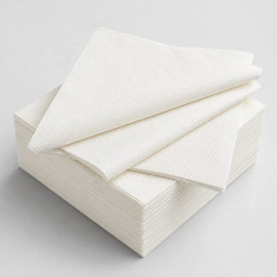 Milieuvriendelijk Wegwerp Wit Zuiver Houtpulp Dinerservet – 40x40cm | 2-laags, 1/4 Gevouwen