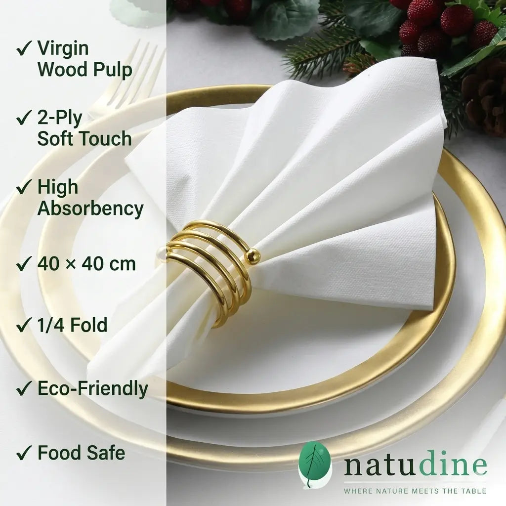 Milieuvriendelijk Wegwerp Wit Zuiver Houtpulp Dinerservet – 40x40cm | 2-laags, 1/4 Gevouwen